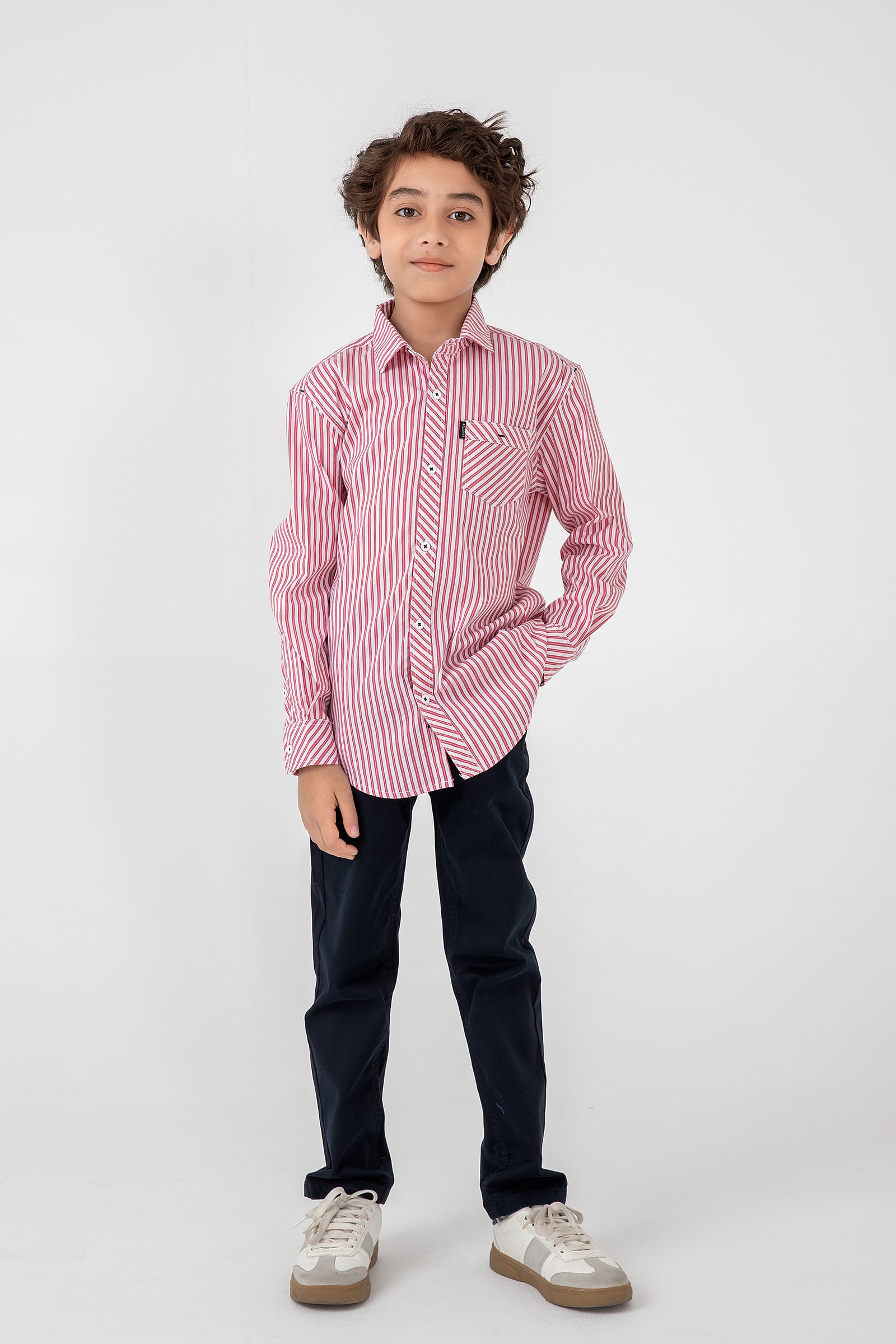 Boys Red Striped Cotton Shirt