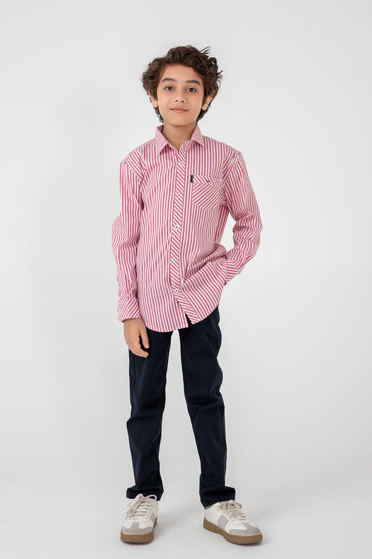 Boys Red Striped Cotton Shirt