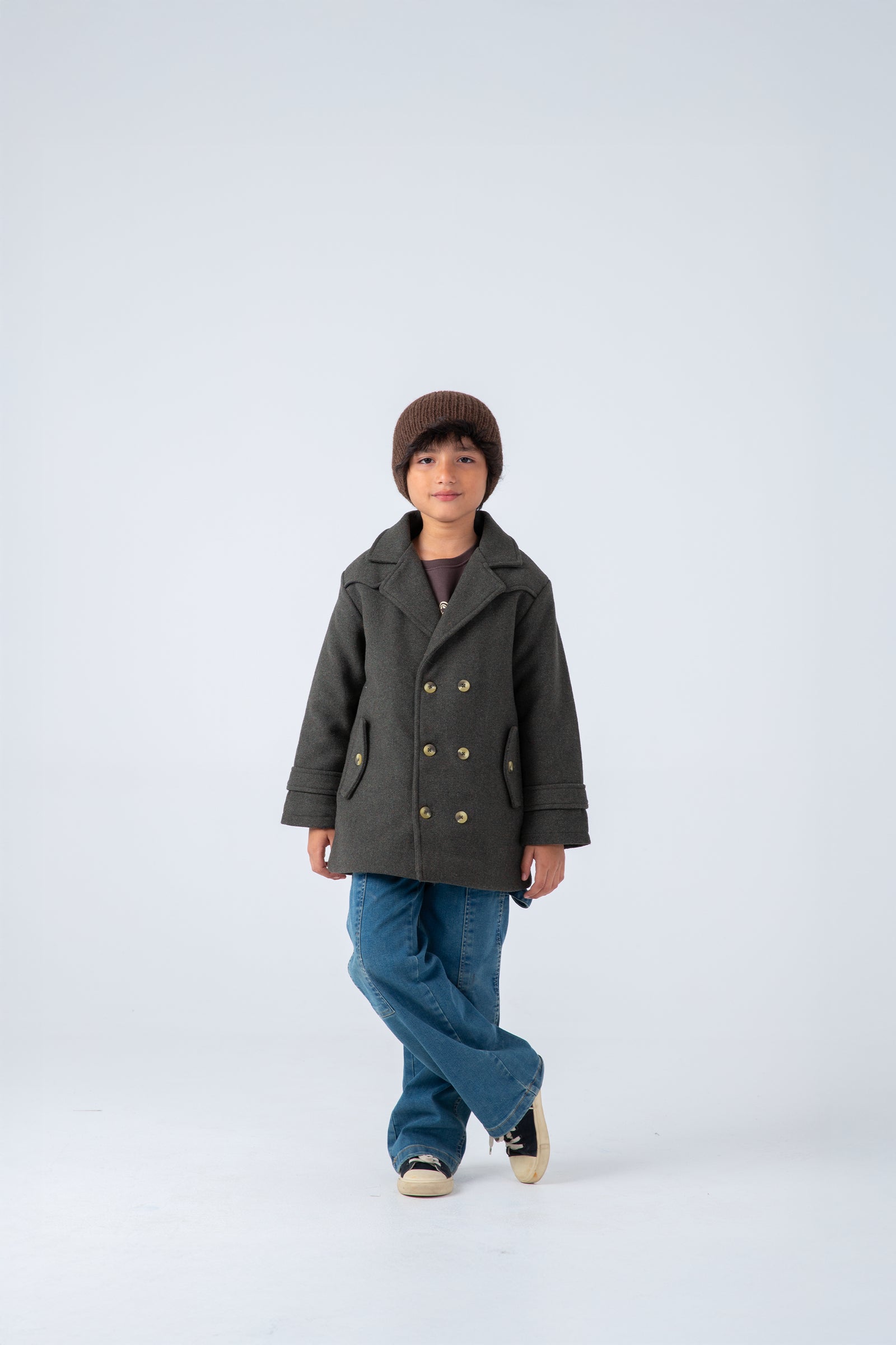 Boys Chic Olive Felt Coat