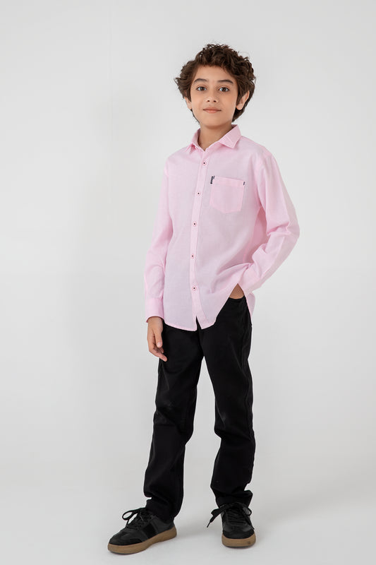 Boys Light Pink Chambray Casual Shirt