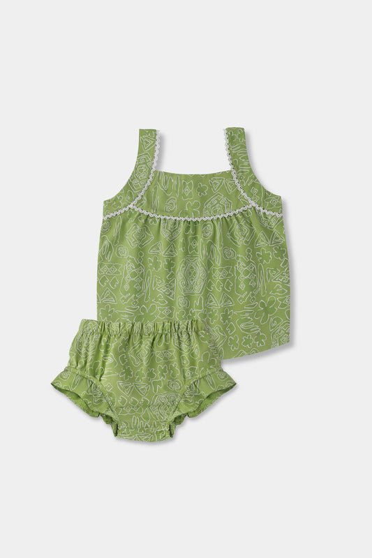 Olive Whimsy Cotton Dress Set