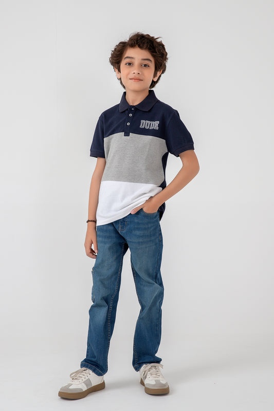 Boys Navy Stride Colorblock Polo