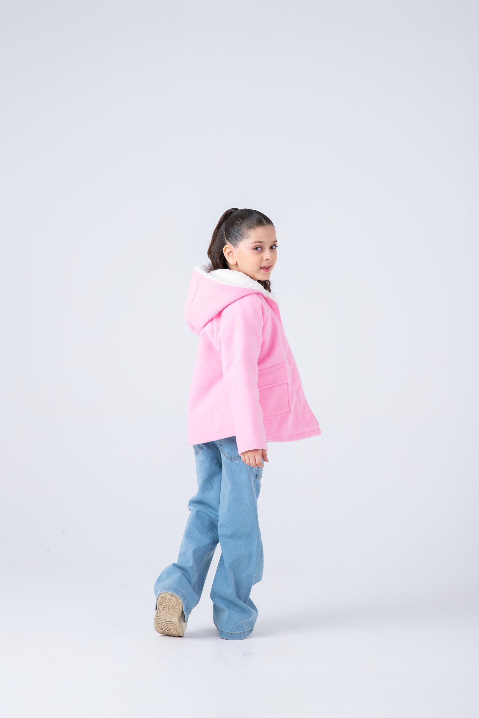 Girls Pink Pebble Felt Coat