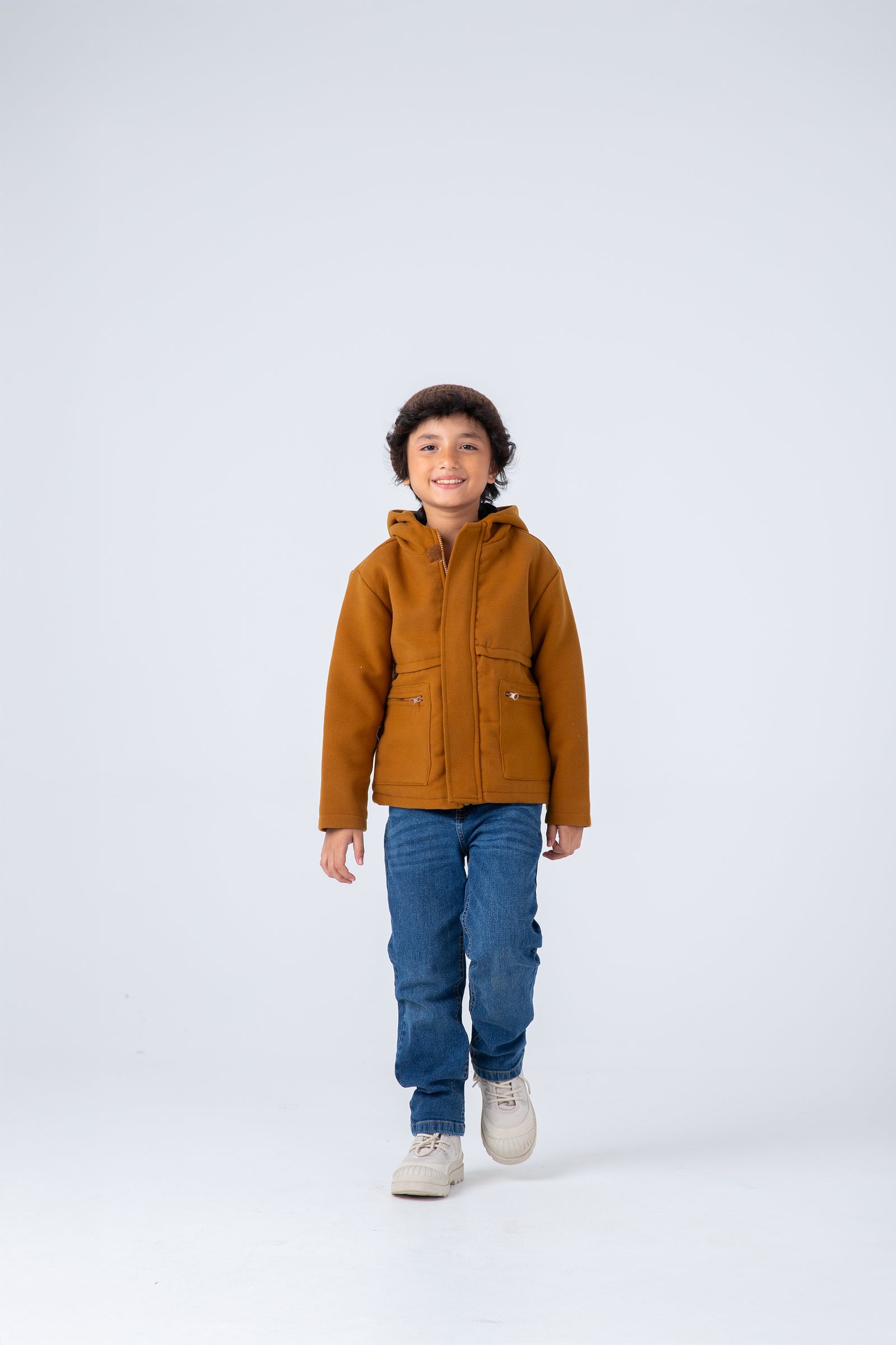 Boys Mustard Hooded Felt Jacket