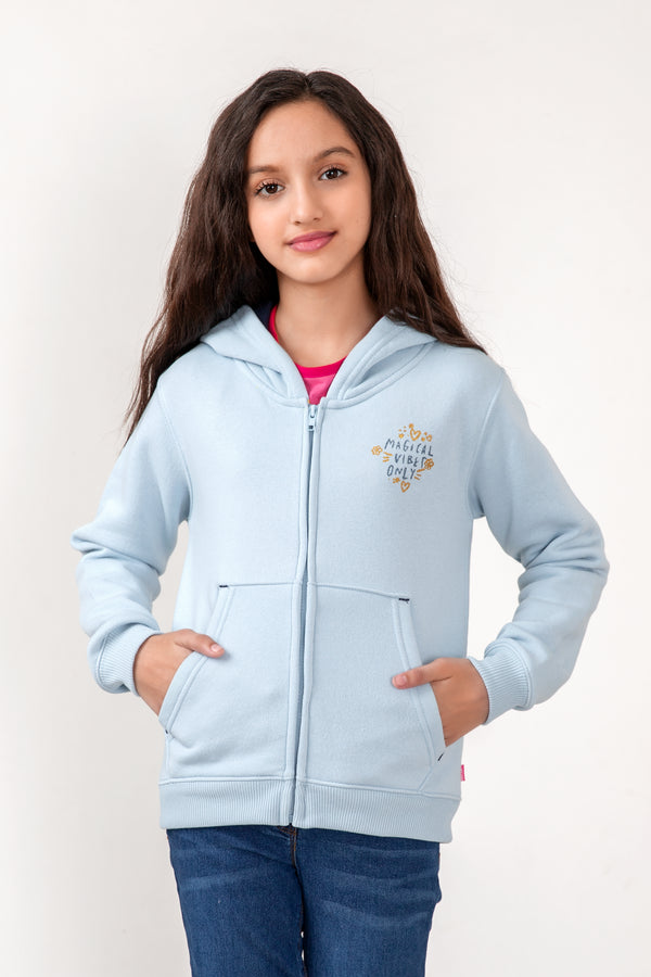 Girls Sky Blue Fleece  Hoodie