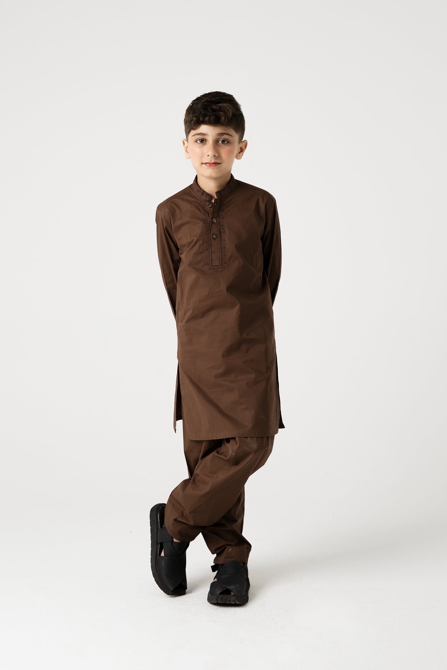Boys Heritage Brown Embroidered Kurta Shalwar