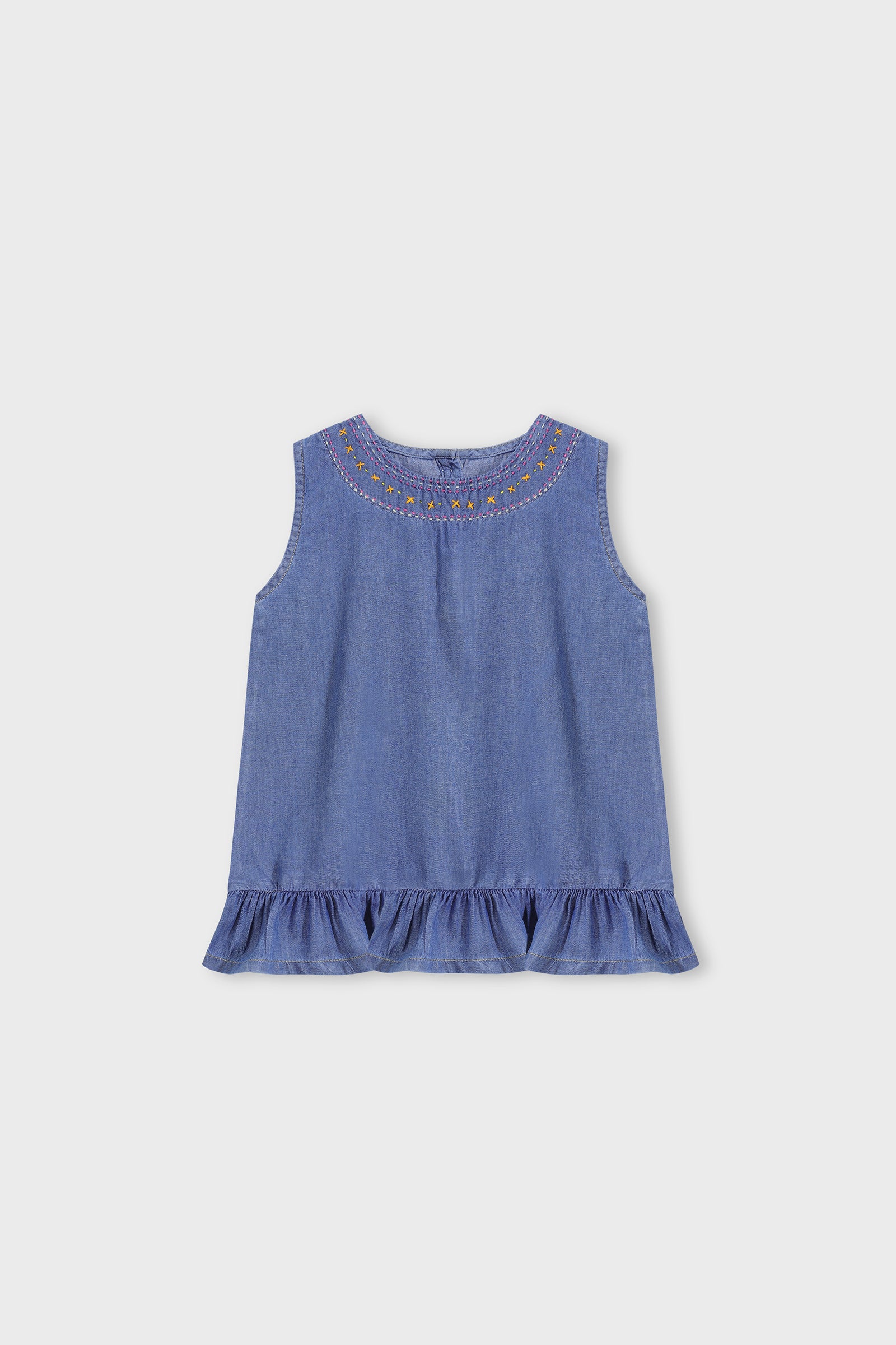 Denim Blossom Embroidered Top