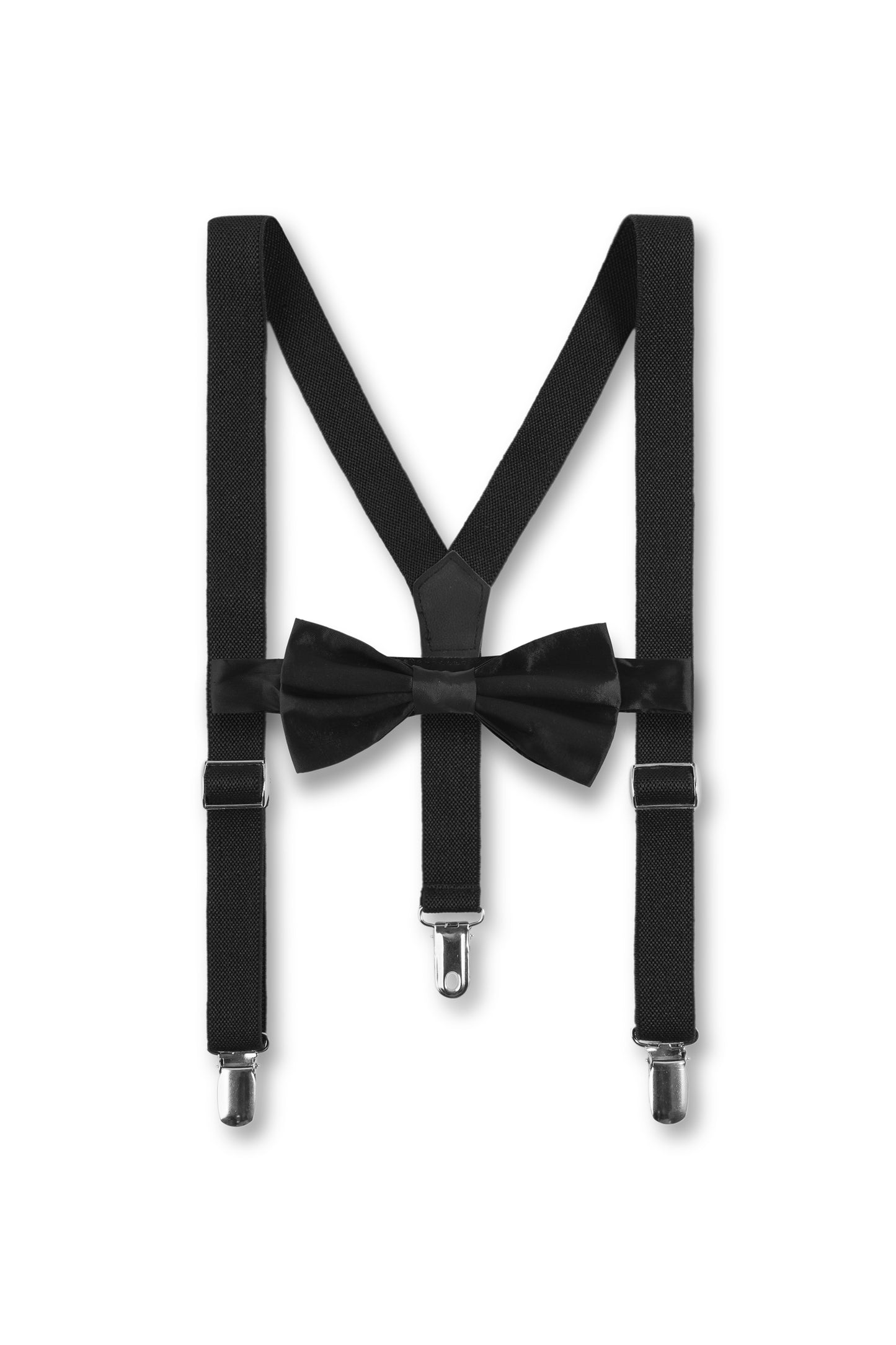 Boys Adjustable Black Suspenders with Bowtie