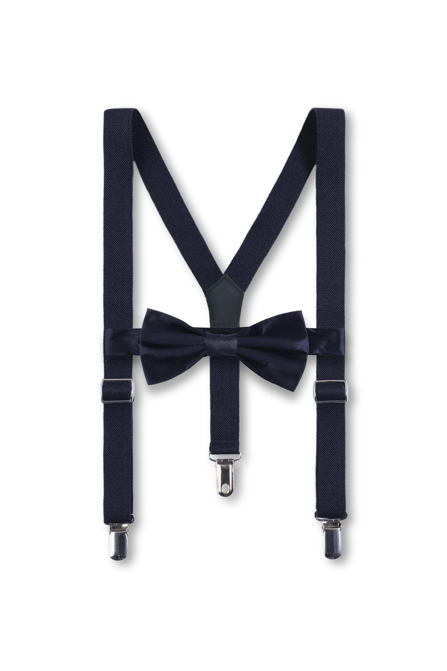 Boys Adjustable Navy Blue Suspenders with Bowtie