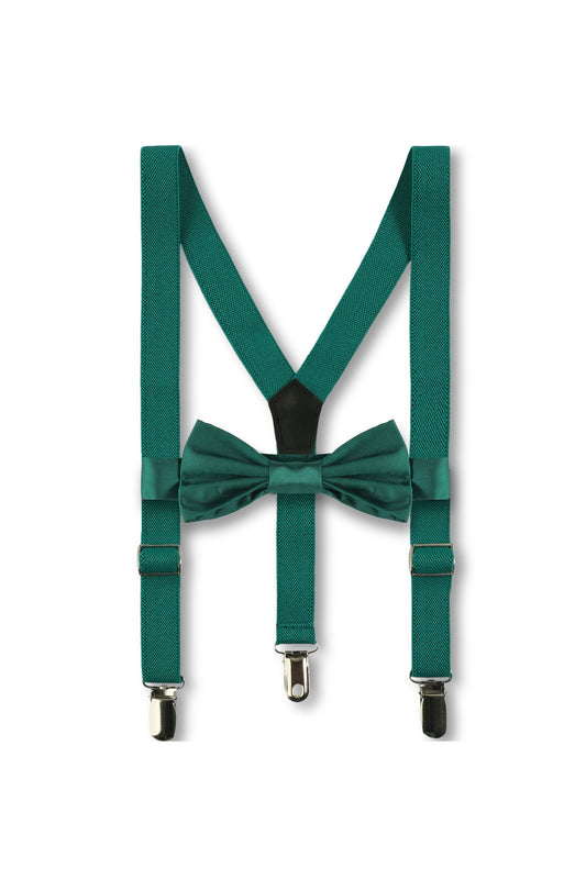 Boys Adjustable Teal Suspenders with Bowtie