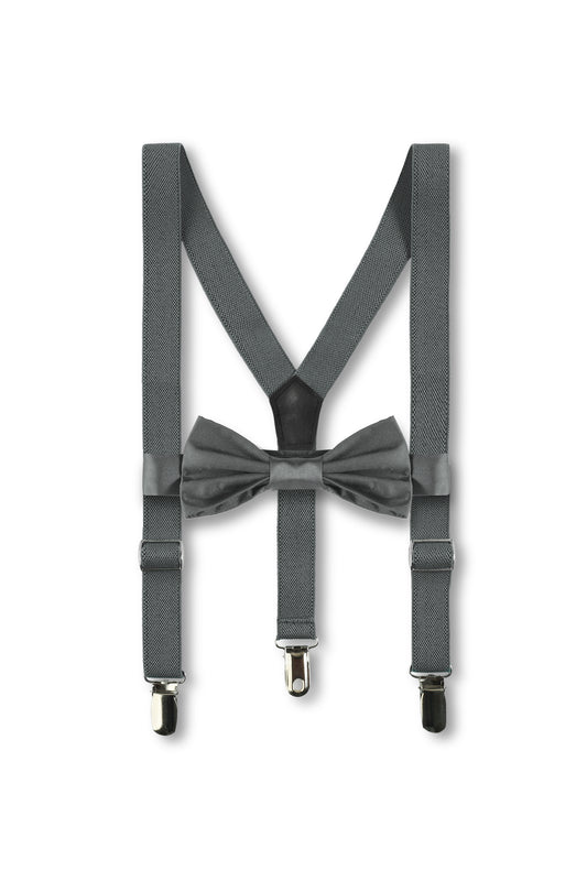 Boys Adjustable Grey Suspenders with Bowtie