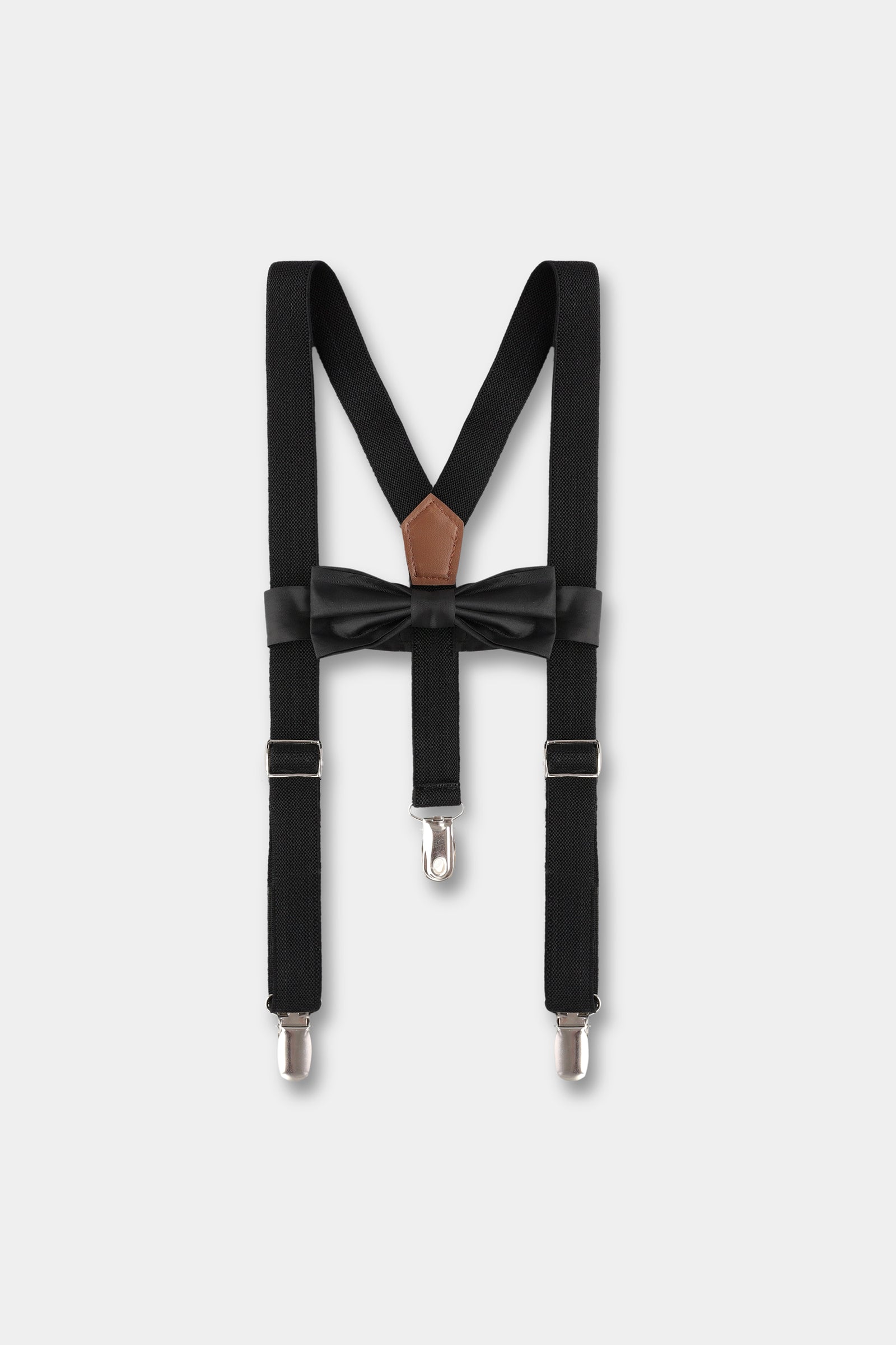Boys Adjustable Black Suspenders with Bowtie
