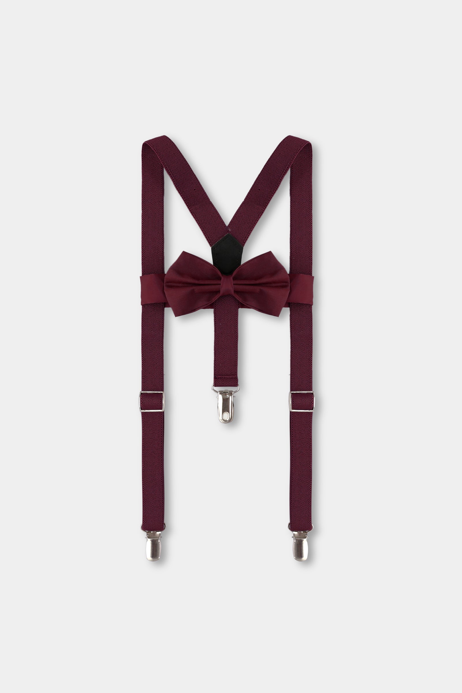 Boys Adjustable Burgundy Suspenders with Bowtie