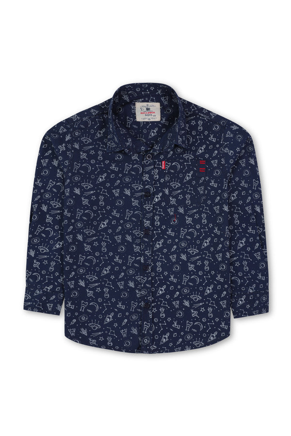 Boys Navy Blue Galaxy Casual Shirt