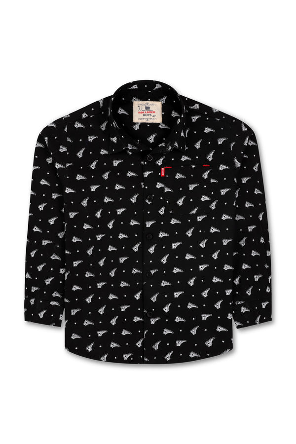 Boys Black Printed Causal Shirt