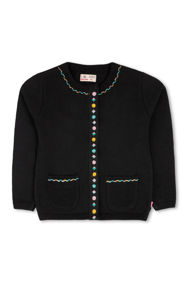 Girls Black Embroidered Sweater