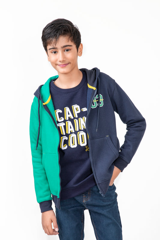 Boys Green & Navy Blue Hoodie