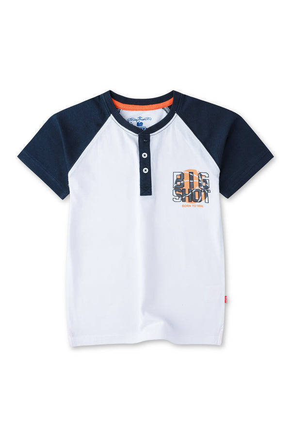 Boys Navy Blue Raglan Sleeves Henley T-shirt