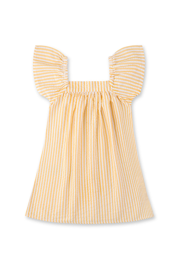 Girls Yellow Stripes Print Mini Dress