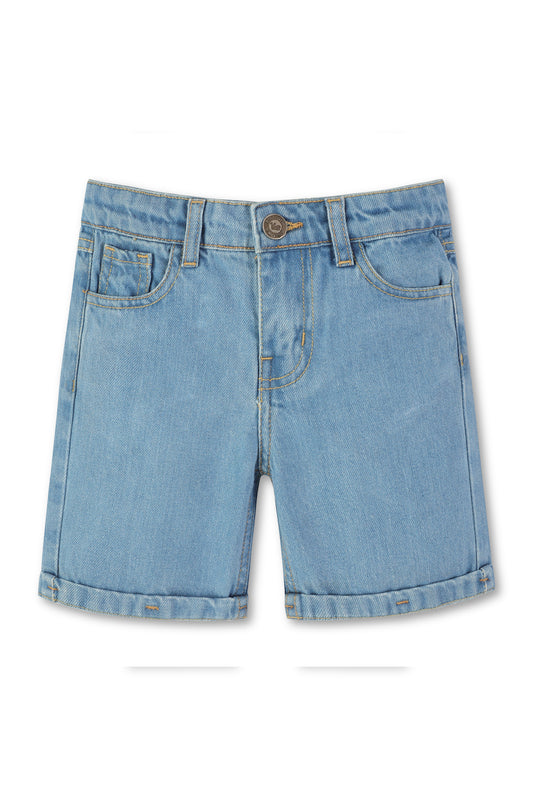 Boys cuffed denim shorts, blue bleached