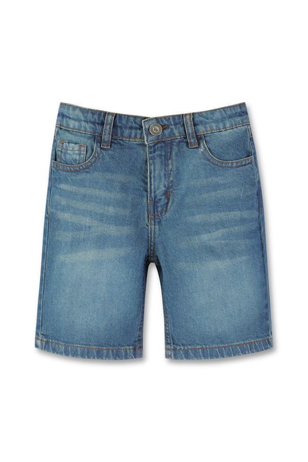 Boys Mid Blue Denim Shorts with Whiskers