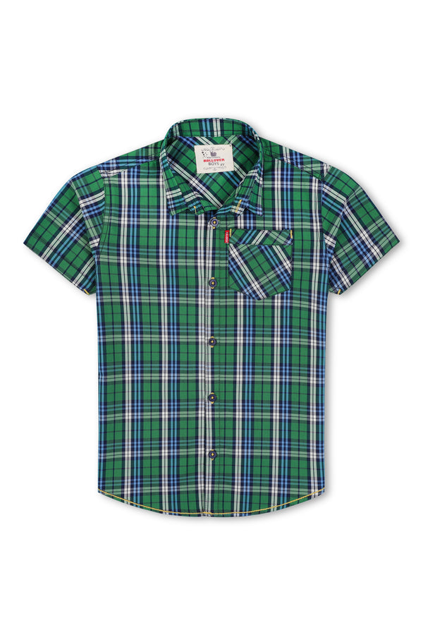 Boys Green & Blue Checkered Casual Shirt