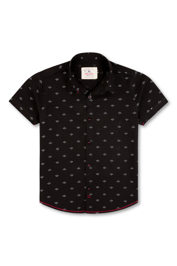 Boys Black Geometric Casual Shirt