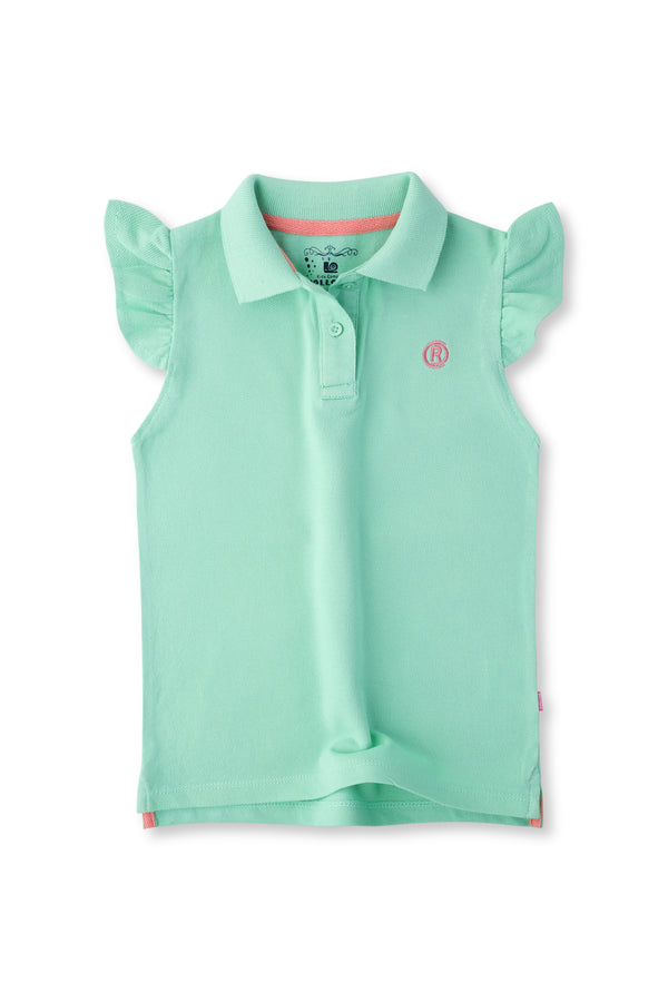 Girls Mint Green Frilled Polo Shirt