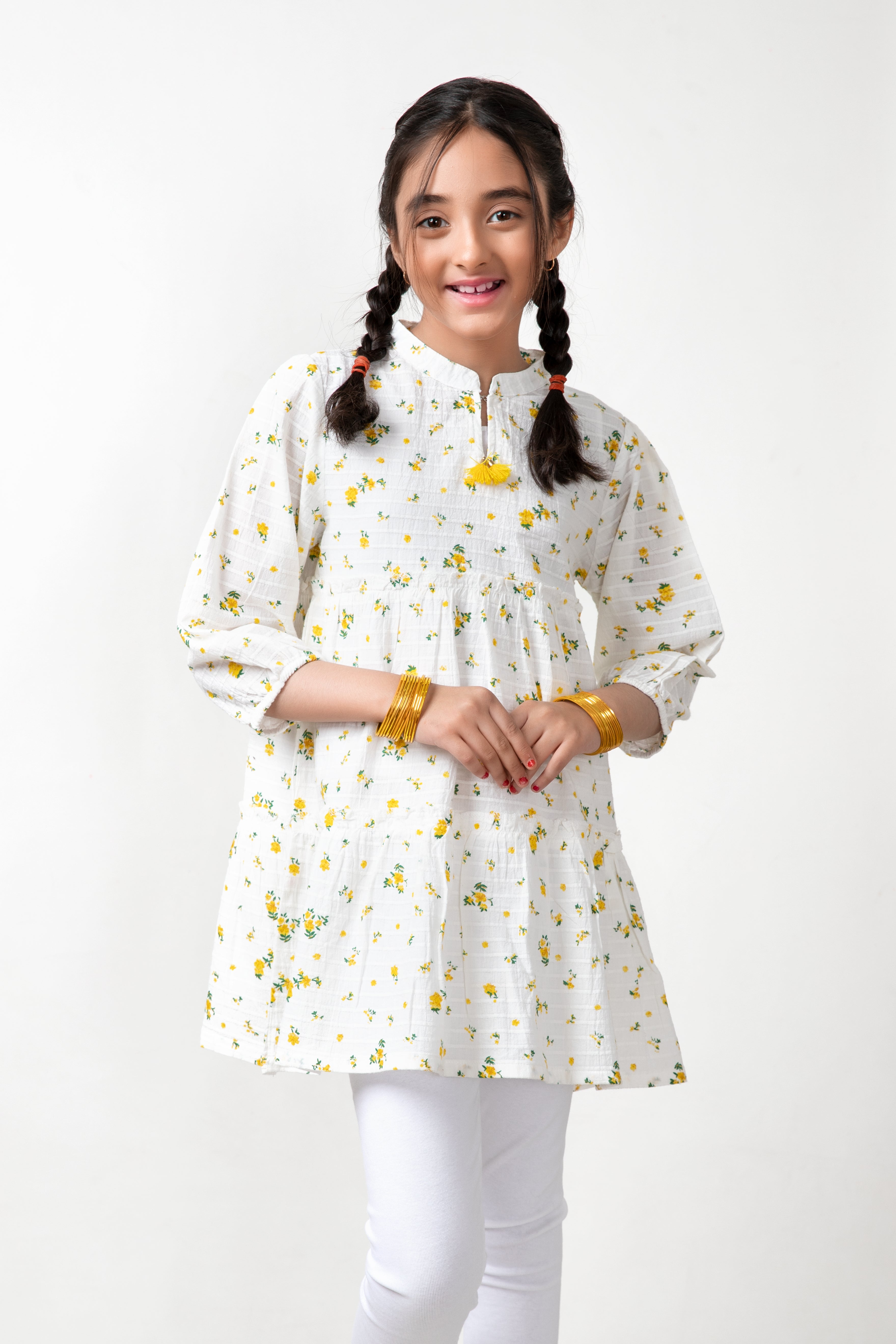 Girls Yellow & White Floral Frock