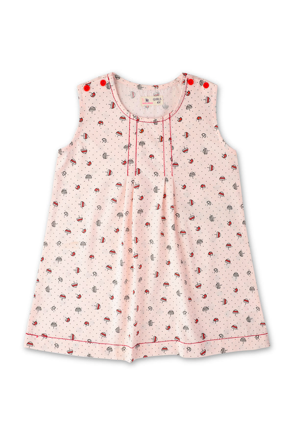 Girls' Light Tea Pink Printed Dress.