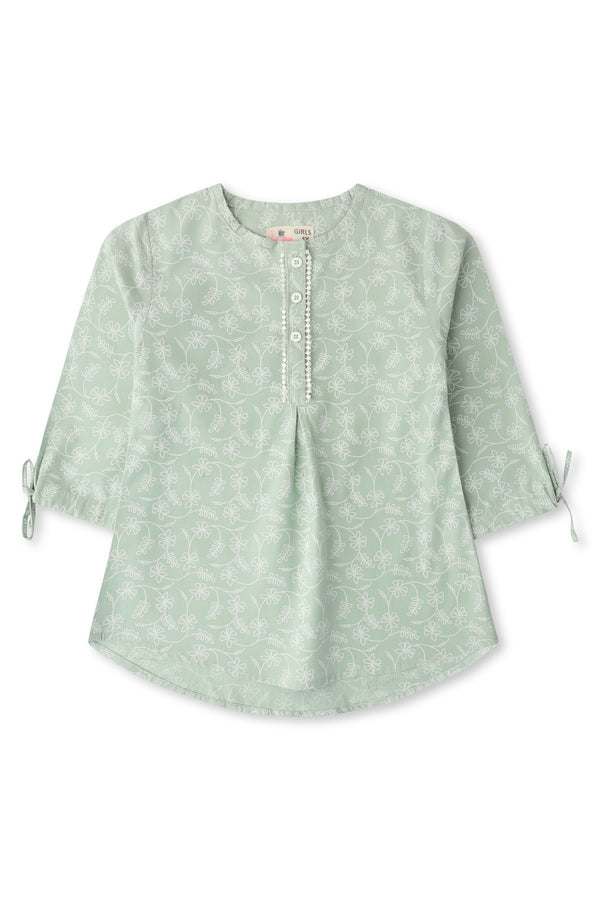 Girls Sea Green Printed Tunic