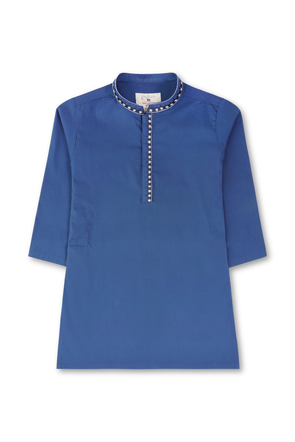 Boys Navy Blue Embroidered Kurta