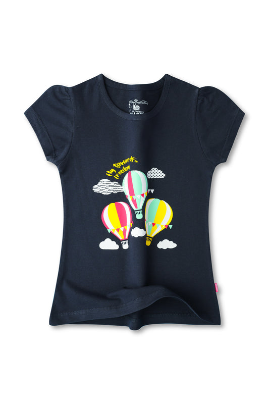 Girls Navy Blue Graphics T-shirt