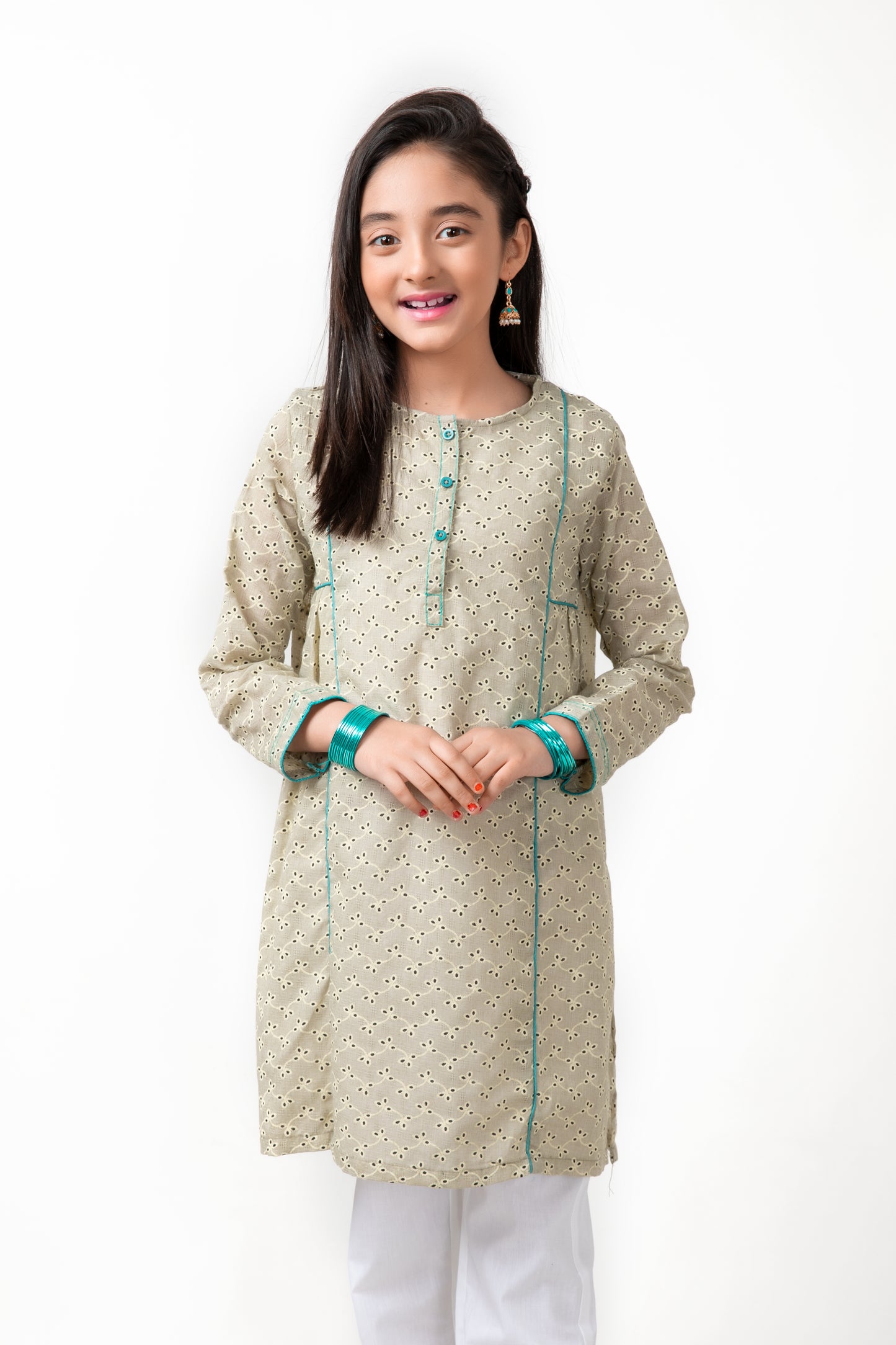 Girls Green Kurta Set (2Pc)