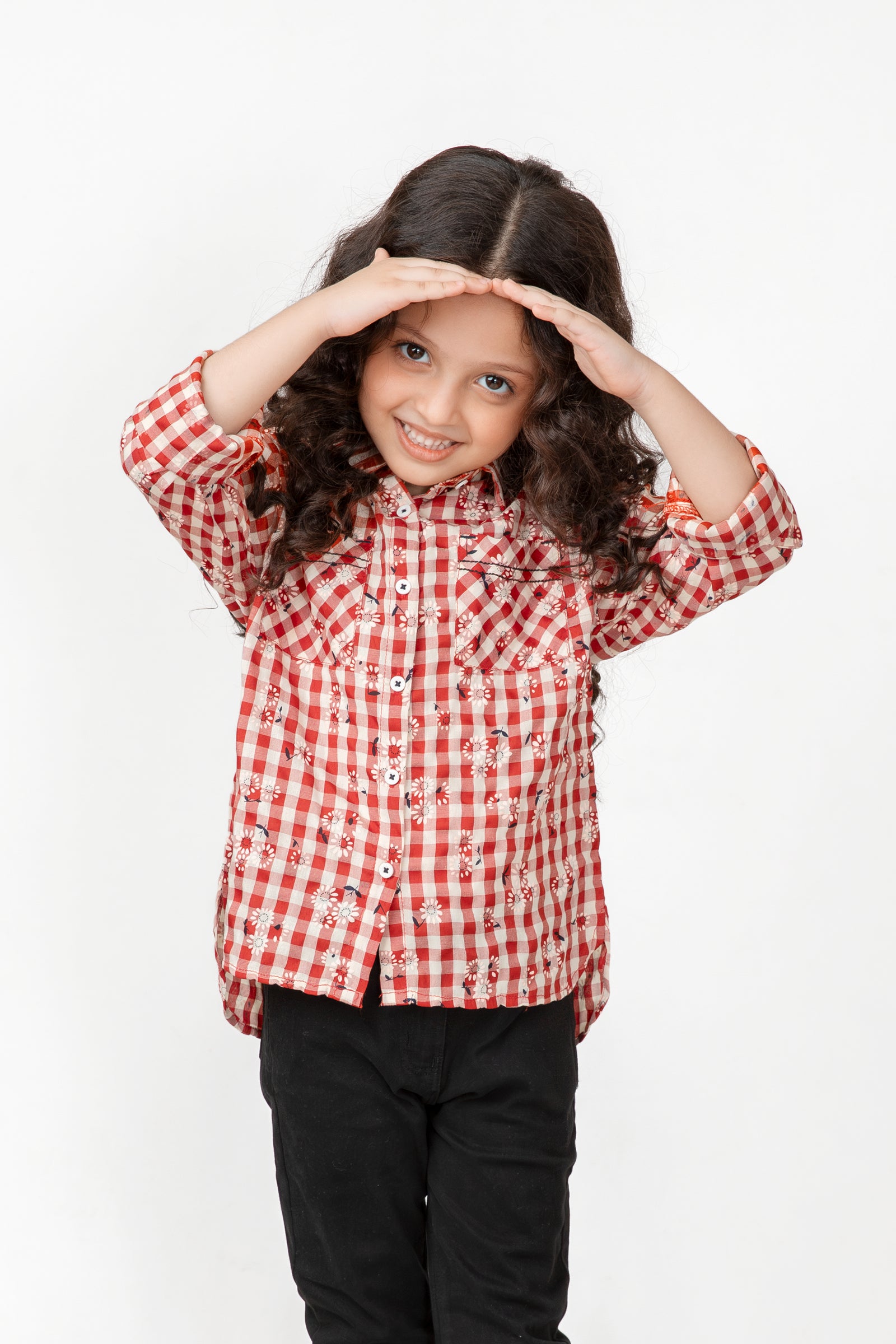 Red & White Checkered Floral Top