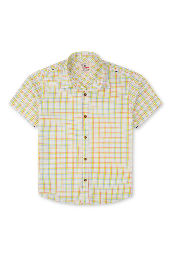 Boys White Checkered Casual Shirt