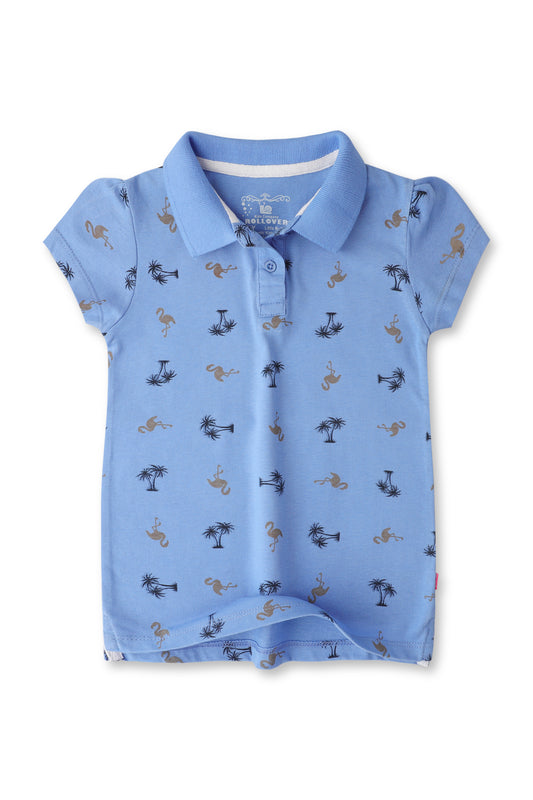 Girls Printed Indigo Polo shirt