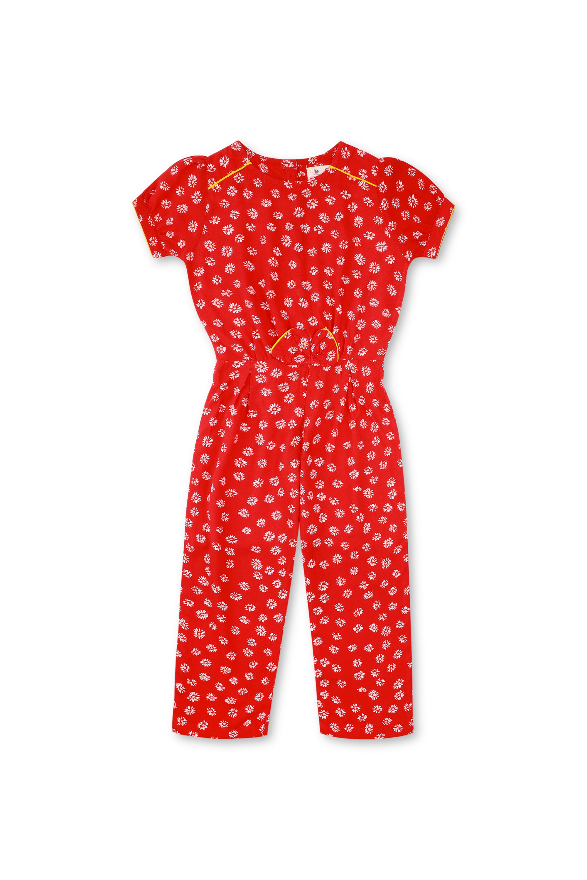Girls Red Printed Jumpsuit