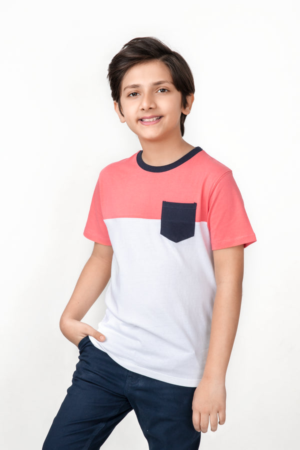 Boys White & Pink Colourblock T-shirt