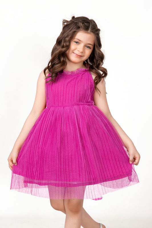 Girls Fancy Fuchsia Pink Frock