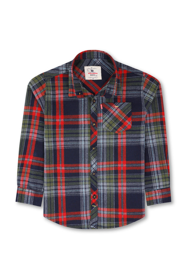 Boys Navy Blue Checkered Casual Shirt