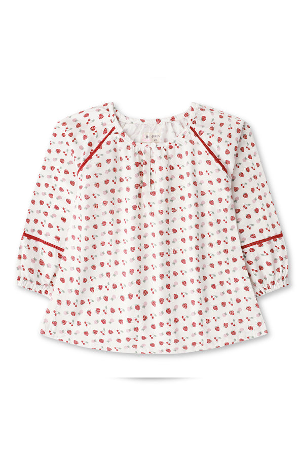 Girls White & Red Printed Top