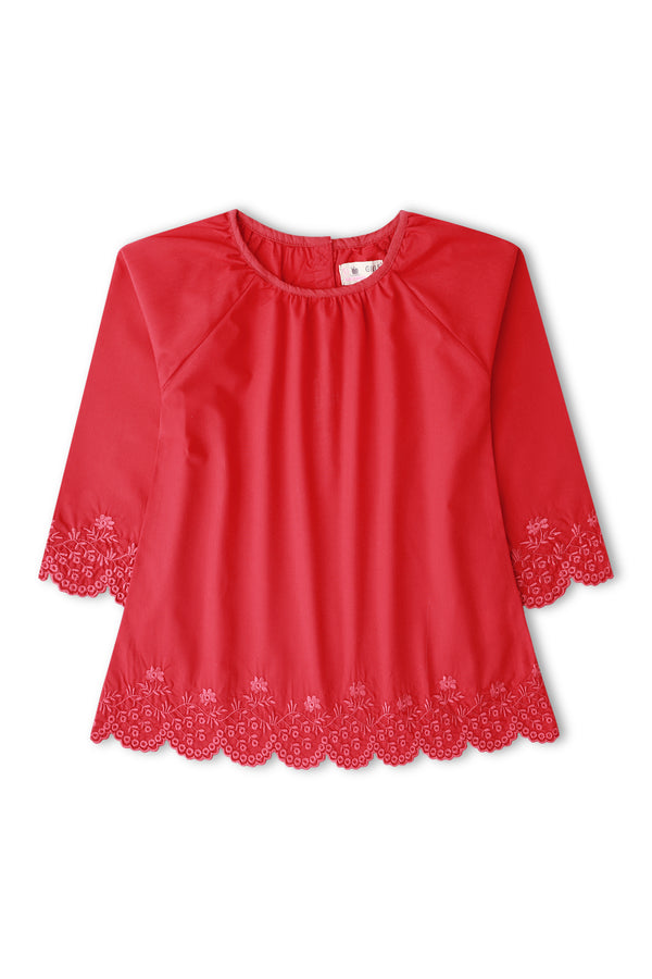 Girls Red Embroidered Top