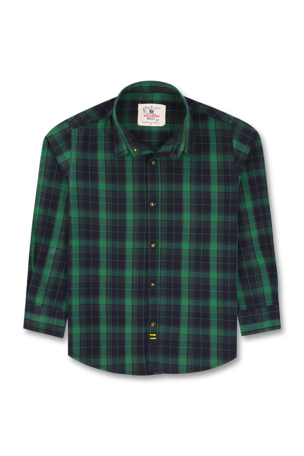 Boys Green Checkered Casual Shirt