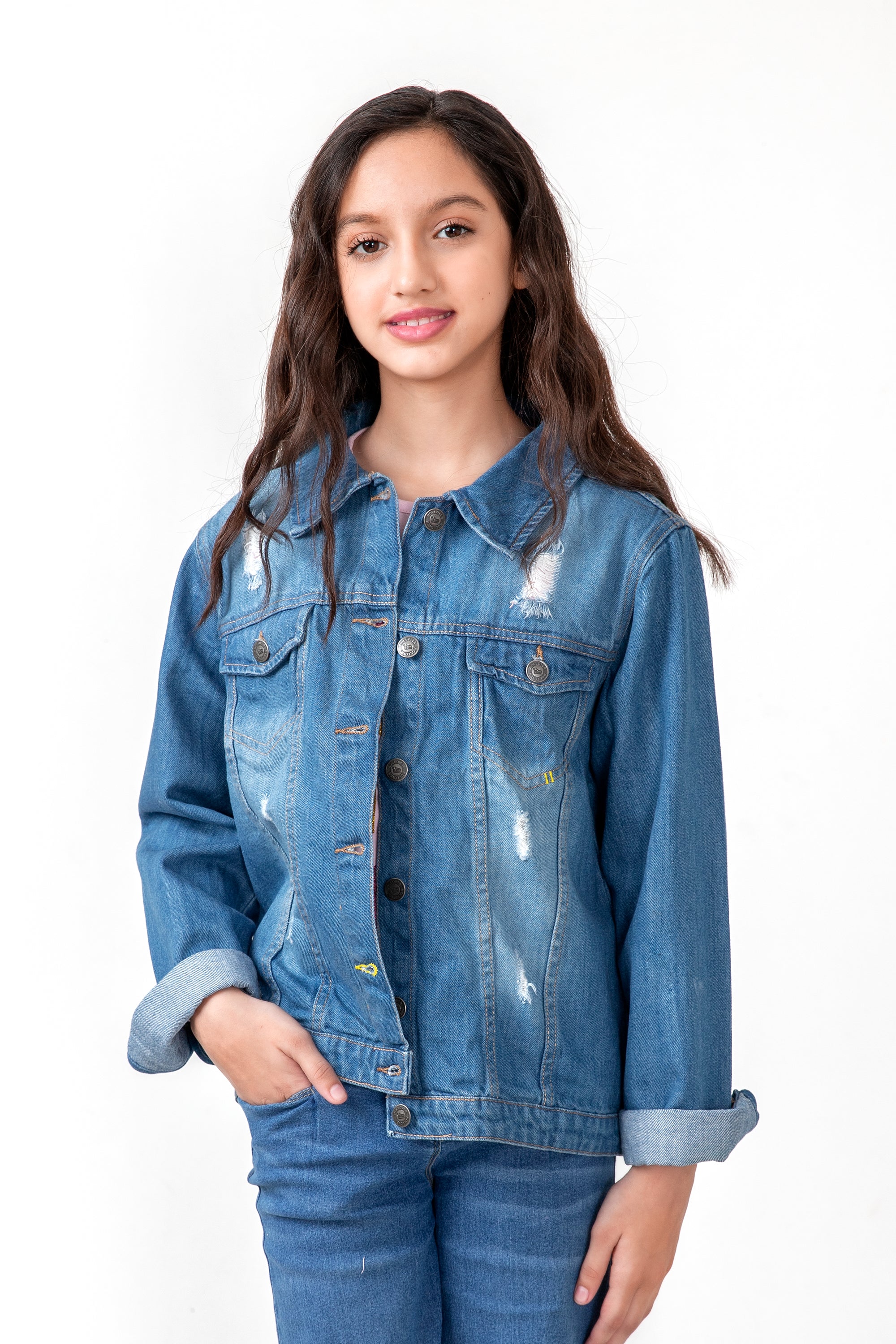 Ripped denim 2025 jacket girls