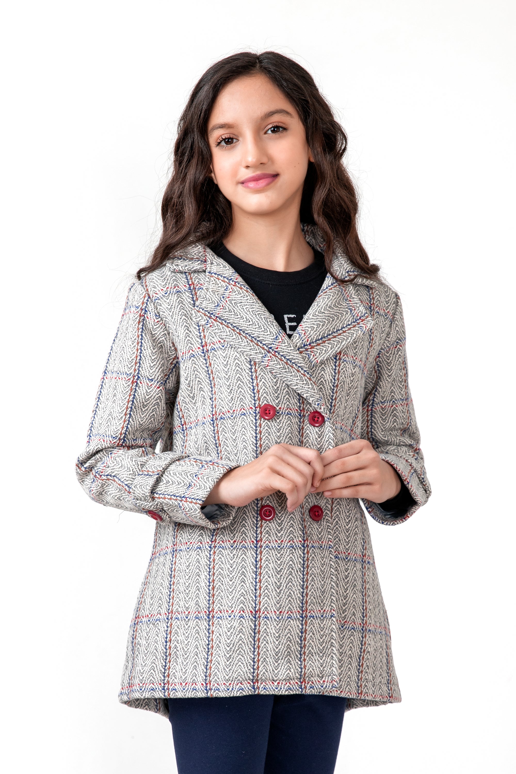 Girls Grey Double Breasted Pea Coat