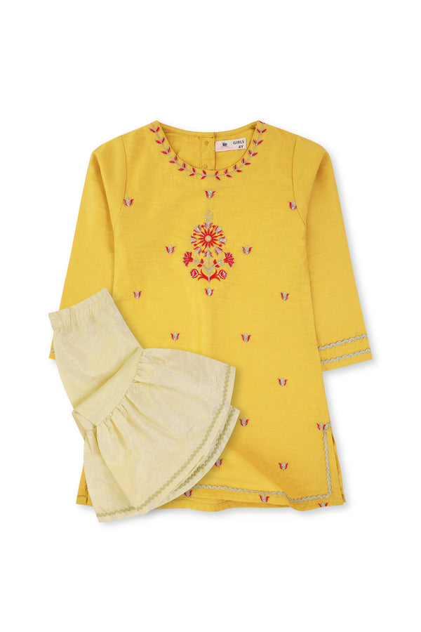 Yellow Embroidered Fancy Dress (2PC)