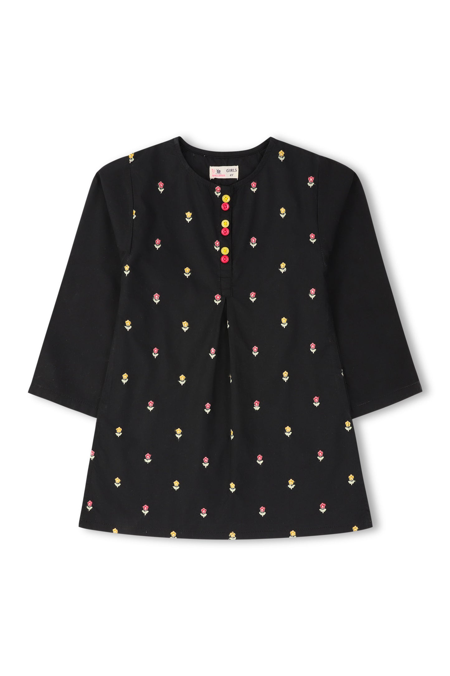 Girls Black Embroidered Top