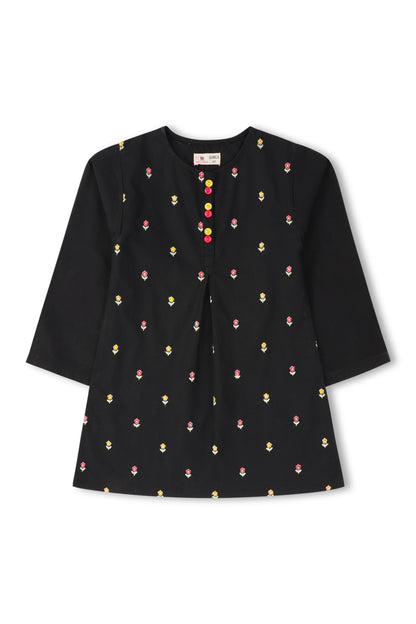 Girls Black Embroidered Top