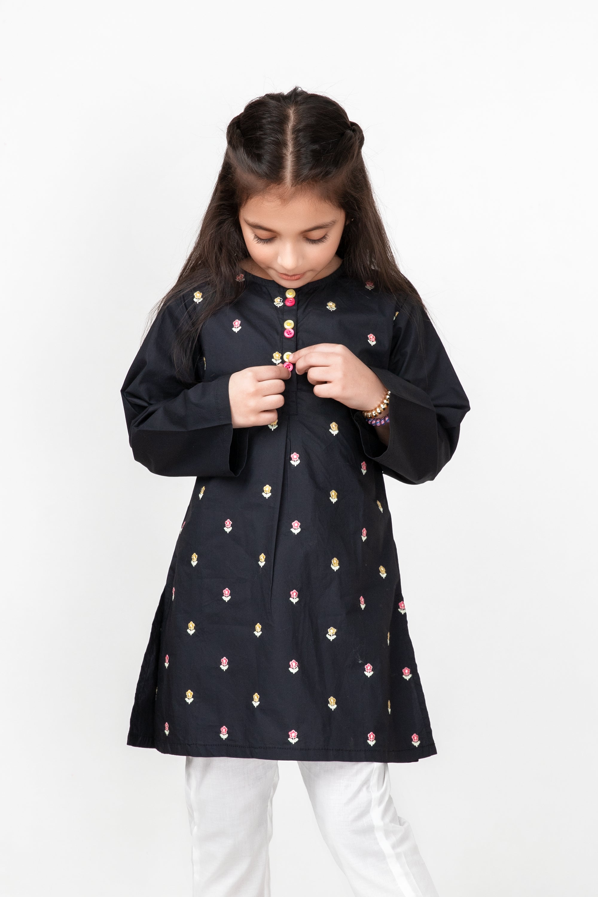 Girls Black Embroidered Top